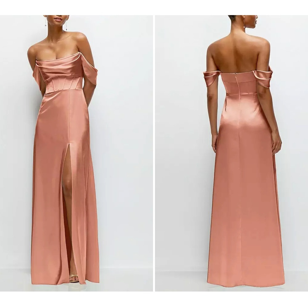 NWT After Six Satin Cowl Neck Strapless Maxi Dress Copper‎ Formal 6R